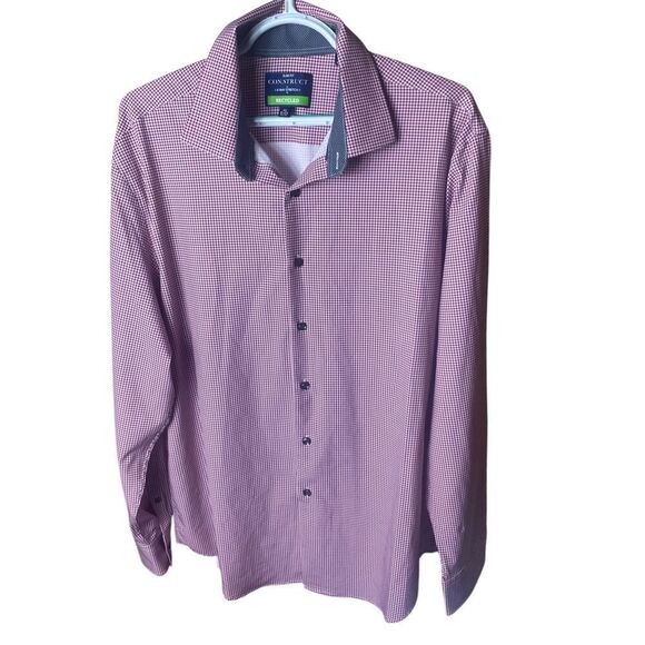 Con.Struct Mens Burgundy Check Slim Fit 4-Way Stretch Button-Down Shirt Size XL - Picture 1 of 5